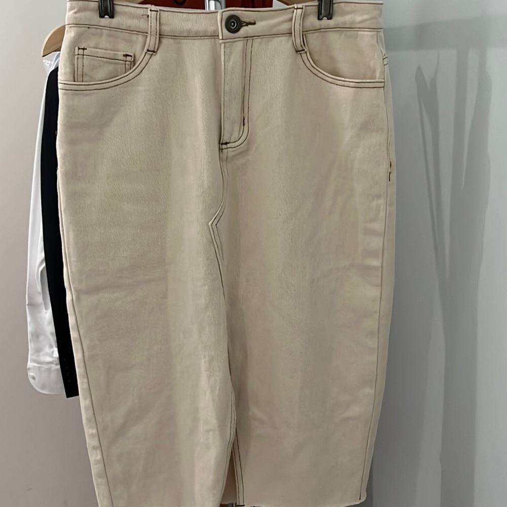Castro ivory midi denim skirt with slit